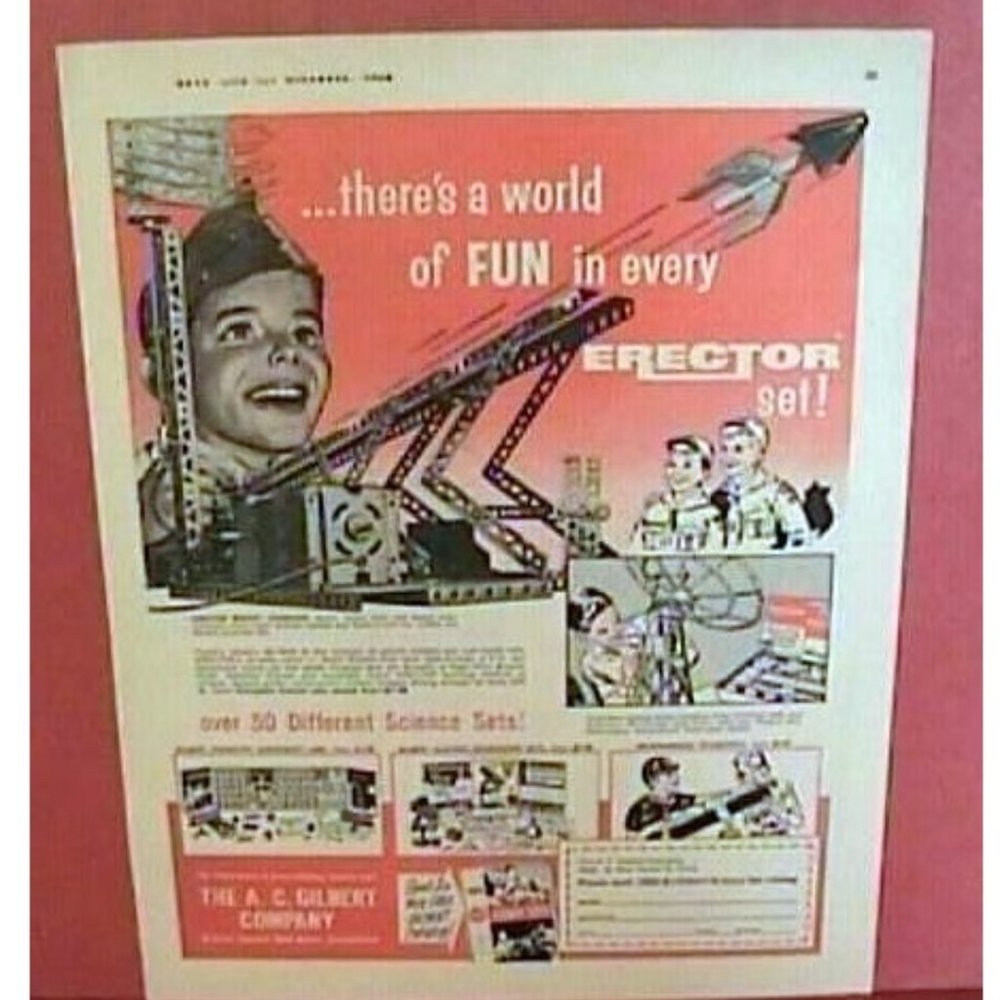1960 Gilbert Erector Set  Rocket Launcher Magazine Print Ad